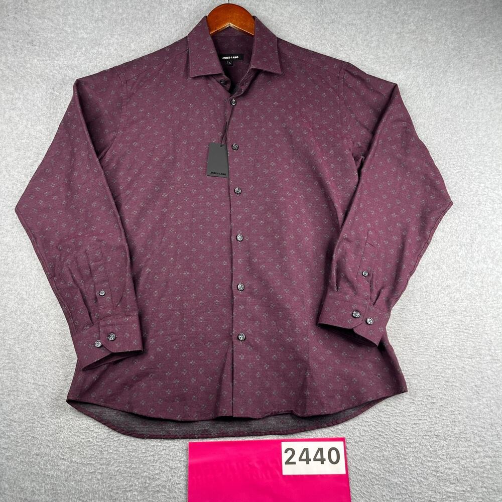 Jared Lang Shirt Large Burgundy Casual Geometric Button Up Long Sleeve Men NEW